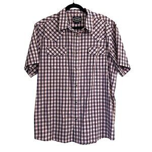 Gibson Trading Co. Mens XL Plaid Short Sleeve Snap Western Shirt Cotton Blend Or